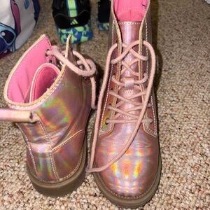 Holographic Pink Lace-Up Boots